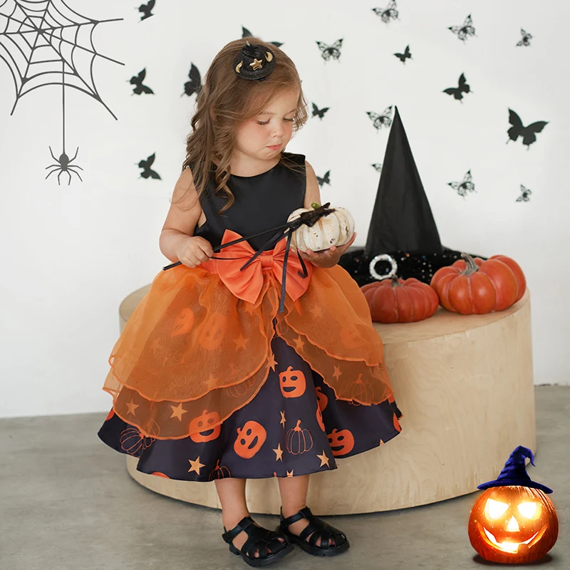 Toddler Pumpkin Halloween Dress For Baby Girl Clothes Baptism Birthday Orange Princess Dress Girls Dresses Party Wedding Gown