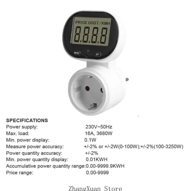 European Standard Rotation Large Screen Power Meter Socket with Real Time Energy Cost Monitoring & Safety Defense 3XUF