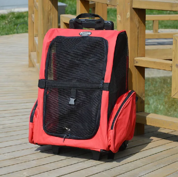 Rolling backpack travel pet cat and dog carrier