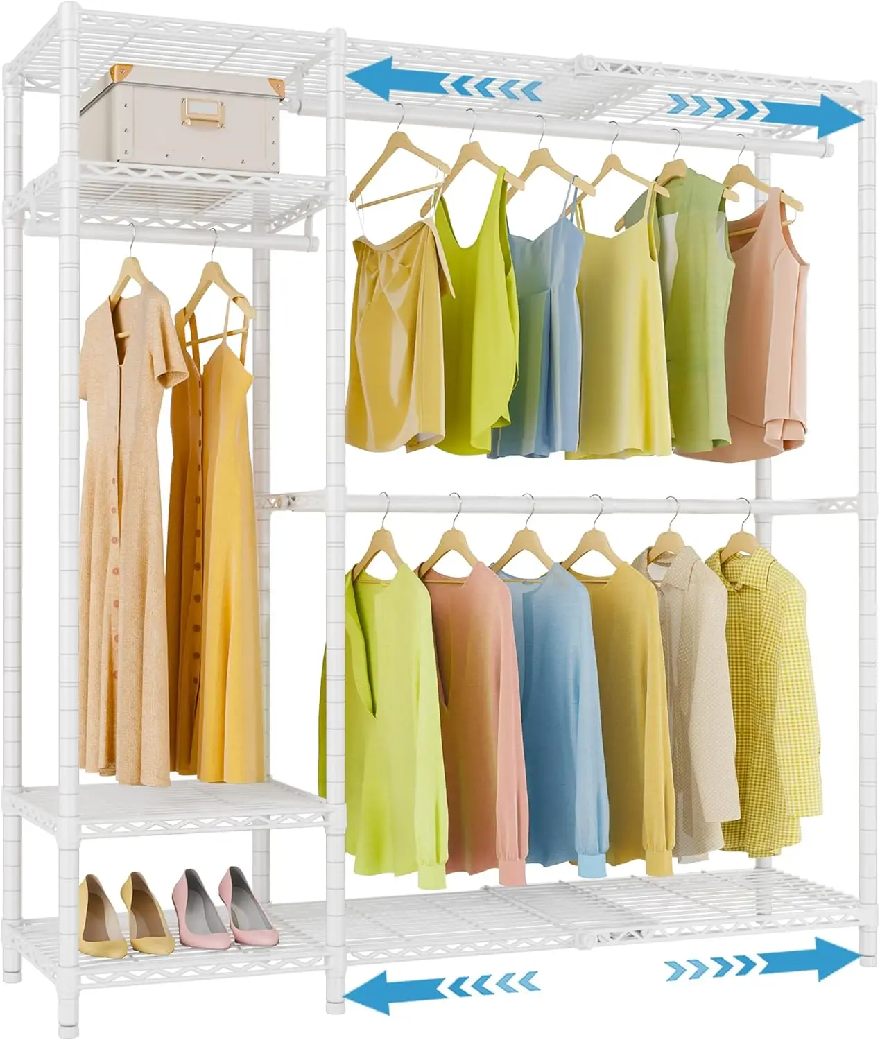 

X20 Expandable Metal Clothing Rack Adjustable from 3'3" to 4'8" Heavy Duty Garment Racks with Adjustable Shelves and Hanger Rods