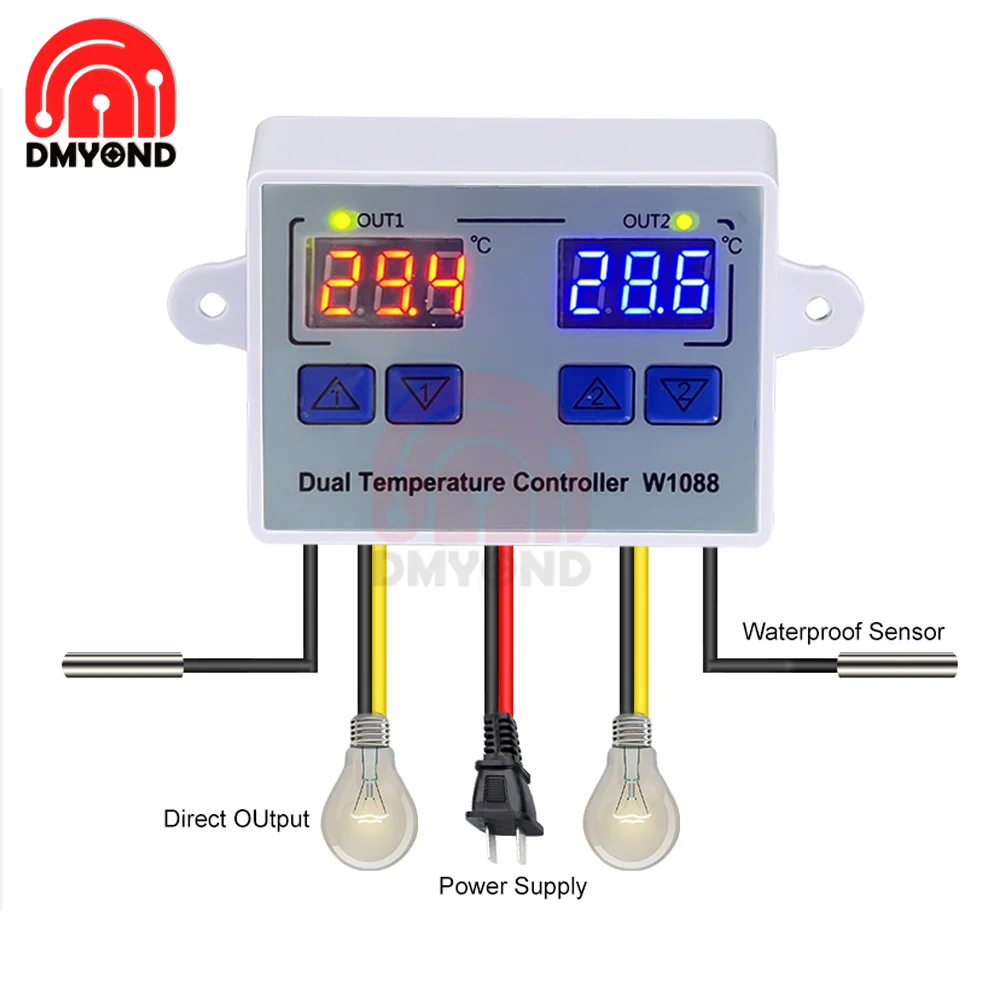 

W1088 Dual LED Digital Temperature Sensor Meter Controller Thermostat 12V 24V 220V Aquarium Incubator Thermoregulator