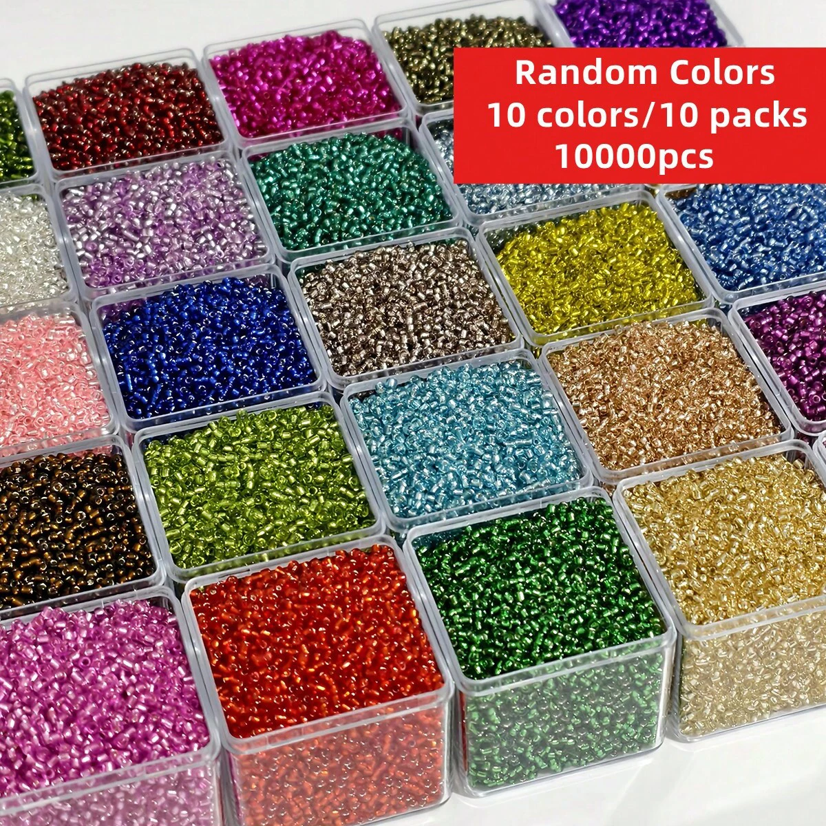 10 Packs/Set Random 10 Colors 10000 Pcs of 2mm Silvery-Filled Glass Seed Beads Perfect for DIY Jewelry, Bracelets, Necklaces