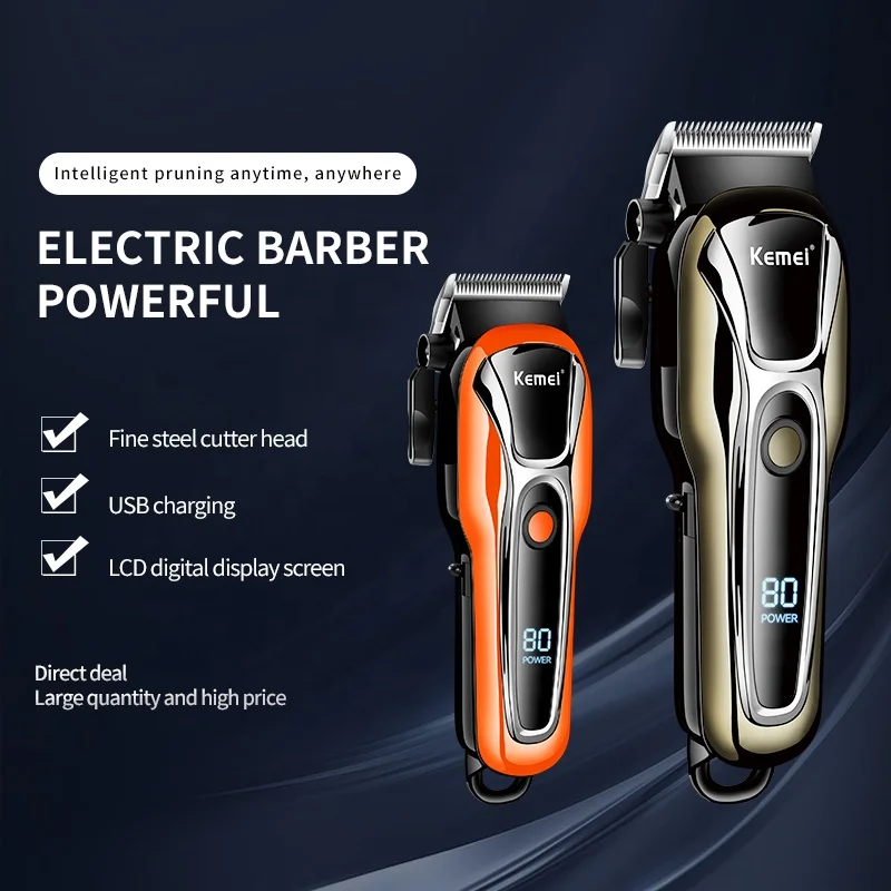 Kemei 1990 Professional Fade Hair Clipper Electric Men Hair Trimmer Machine LCD Display Barber Hair Cutter Magnetic Limit Combs