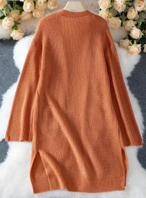 

Fall/winter Women's Cardigan 2025 Fashion Latest Solid Color Casual Loose Knitted Cardigan Coat Coarse Needle Long Sweater