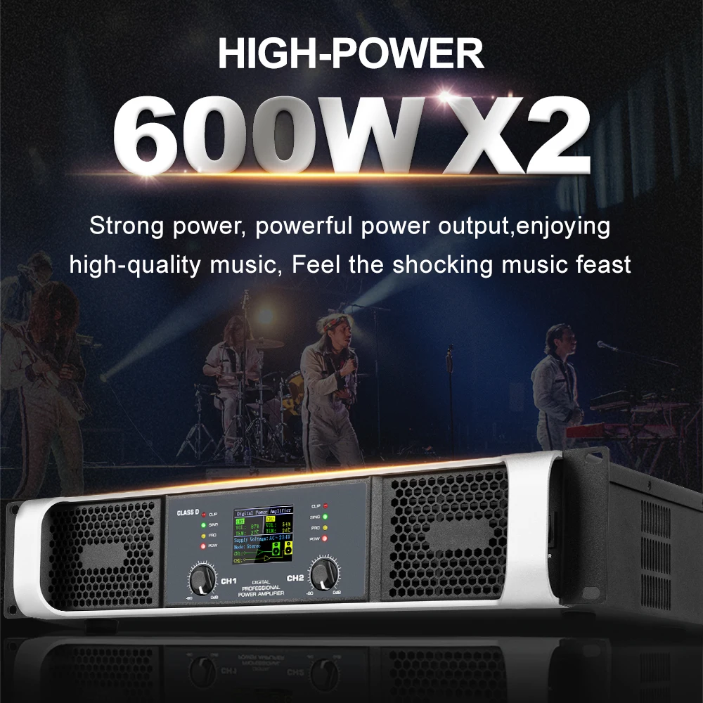 600W*2 Power Amplifier Professional For Conference Speech KTV Karaoke XLR Input High Power Audio Sound System For Stage Pro