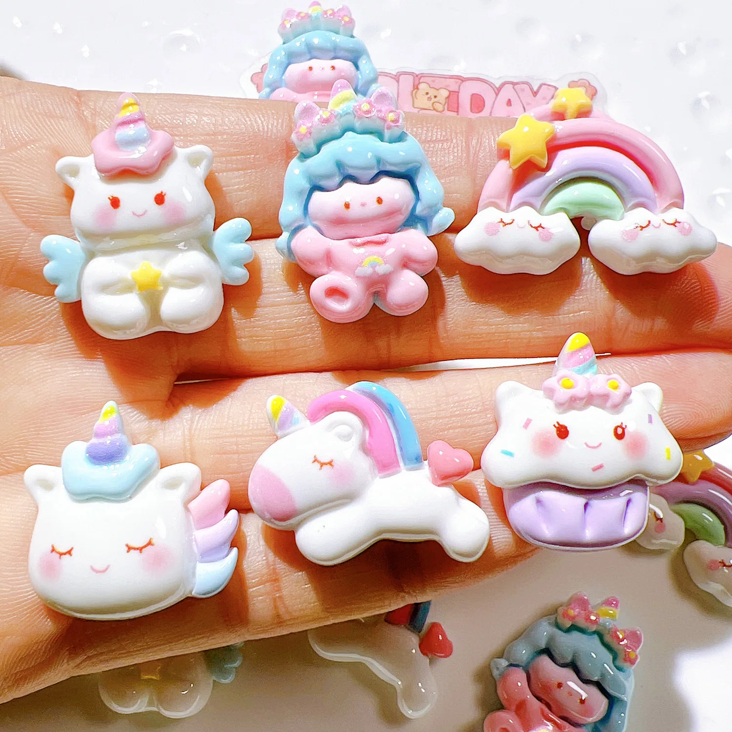 

100pcs Kawaii Flatback Resin Cartoon Unicorn Rainbow Decoration Crafts DIY Scrapbook Jewelry Making Phone Case Accessories