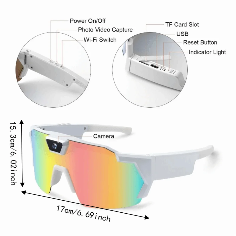 HD 1080P POV Action Camera Sunglasses Anti-Glare Lens 4K HD Smart Glasses Smart Intelligent Video Recording Glasses Skiing