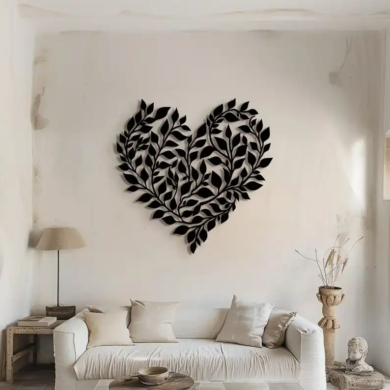 Latest Design Metal Leaf Heart Wall Art Laser Cut Custom Metal Interior Art Advanced Abstract Design from India 2025