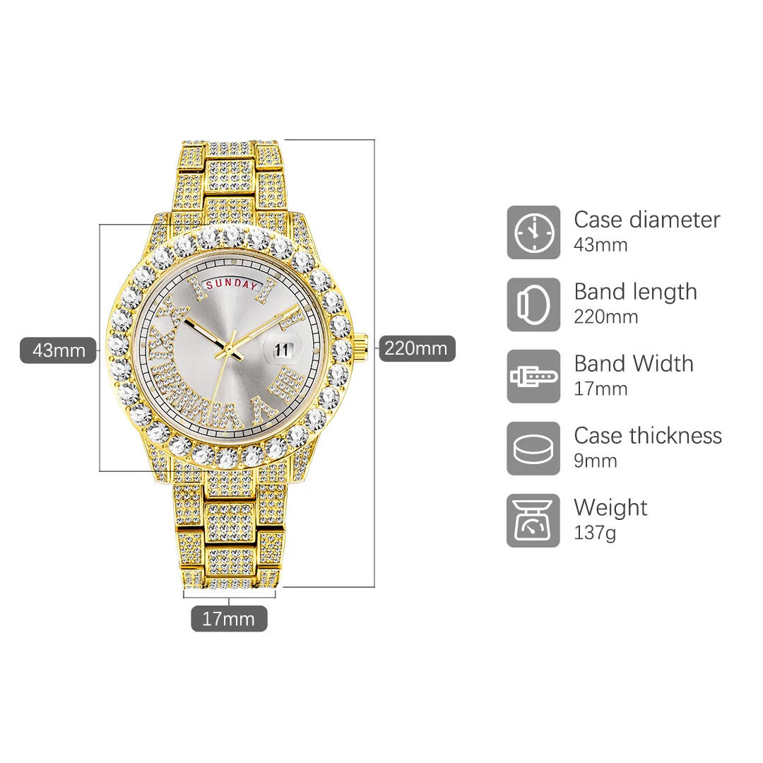 Top Brand Luxury Diamond Watch Iced Out Watches For Men Hip Hop Quartz Wristwatches Date Clock Relogio Masculino Drop Shipping
