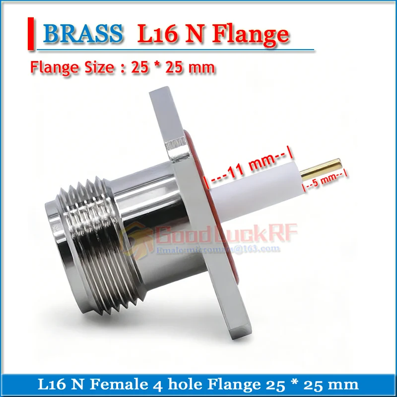 L16 N Female 4 hole Flange Panel Chassis Mount 25 * 25 mm Waterproof ring PTFE 11mm pin 5mm Copper N-KFD RF Connector Adapters