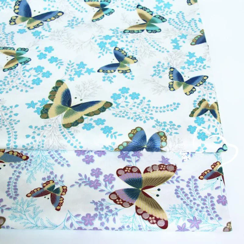 100% Cotton viaPhil Flower Butterfly Series Printed Fabric Patchwork Cloth Dress Home Decor