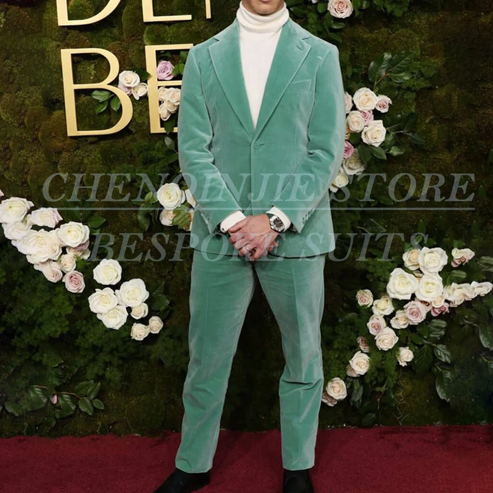 

Lining Men's Suits Solid Color One-Button Notch Lapel Blazer With Shoulder Pads High Quality 2 Piece Jacket Pants Clothing