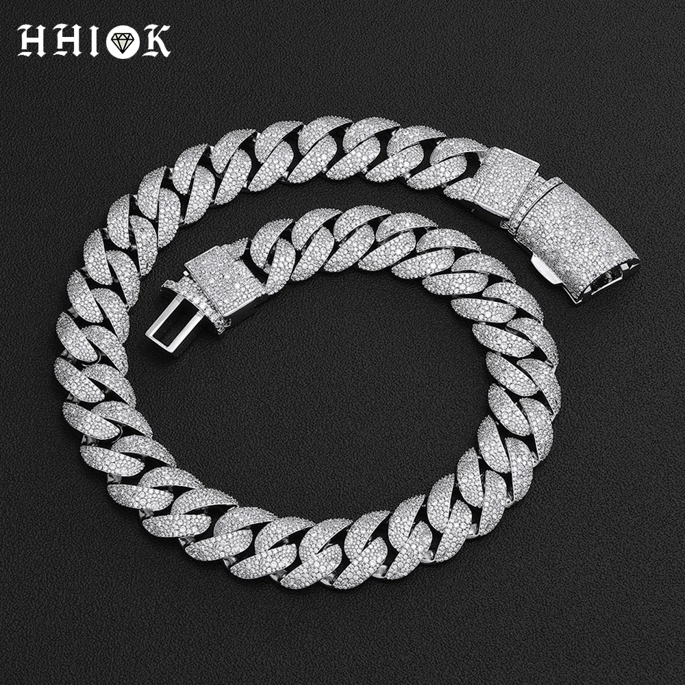 HHIOK 22mm Bling Iced Out Full Paved Irregular Zircon Cuban Link Necklace Bracelet Silver Plated Miami Hip Hop For Men Jewelry