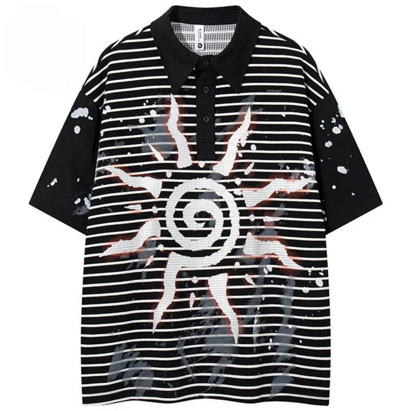 

Мужские футболки в стиле стритвир и хип-хоп с графическим принтом в полоску, оверсайз, в стиле Харадзюку, Y2K, повседневные свободные топы