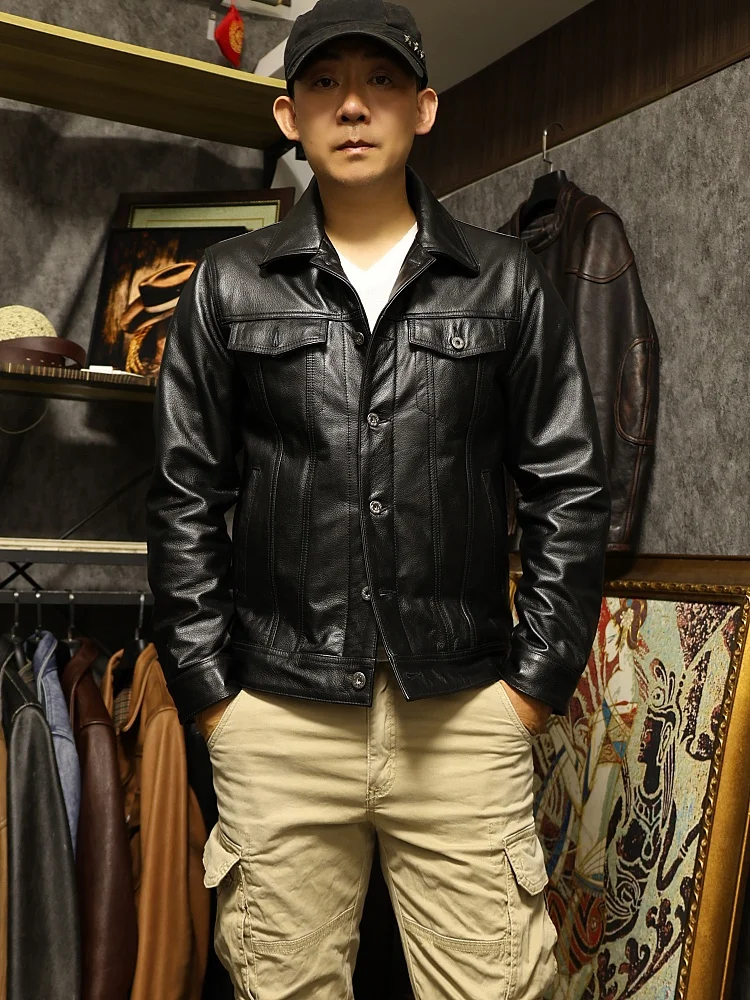 

Motorcycle Jaet Men's Sli Leather Coat Autumn Winter Outerwear Trendy Cleanfit High-End Feeling