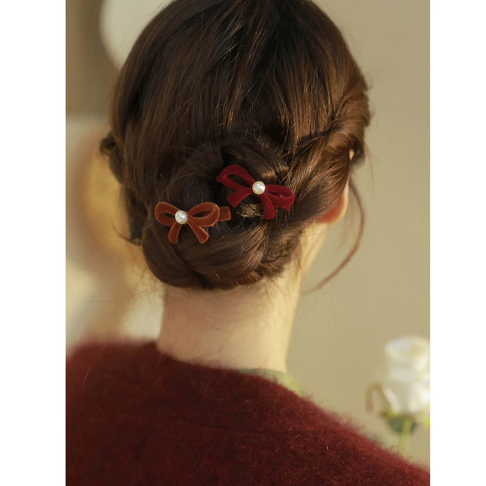 Red Black Hairpin Festival Party Side Clip Bow Sweet Bangs Clip Side Clips For Women Korean Styling Tools Hair Accessories