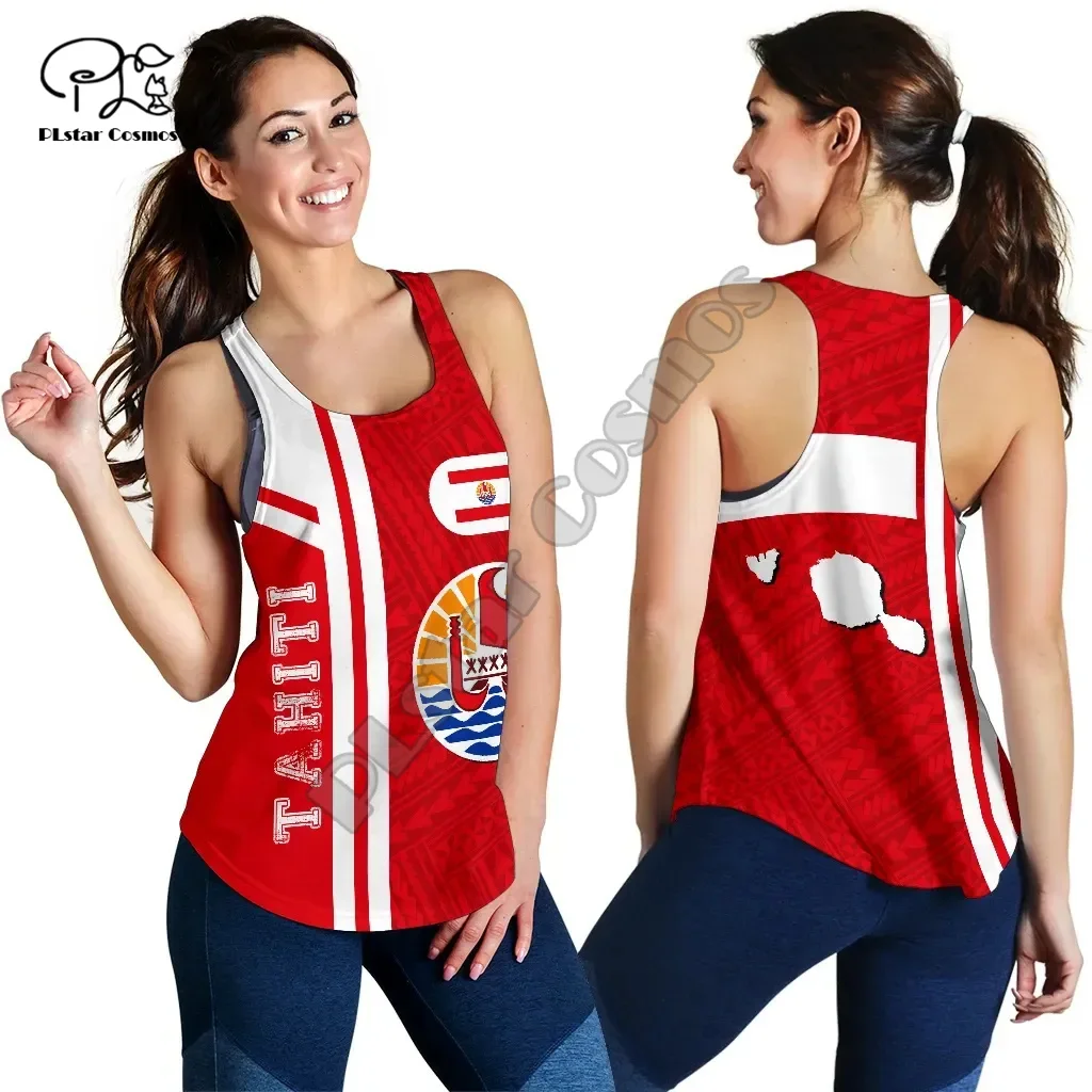 French Polynesia Tahiti Country Island Flag Tattoo Retro Vintage 3D Harajuku Yoga Women Vest Racerback Tank Fitness Sleeveless 4