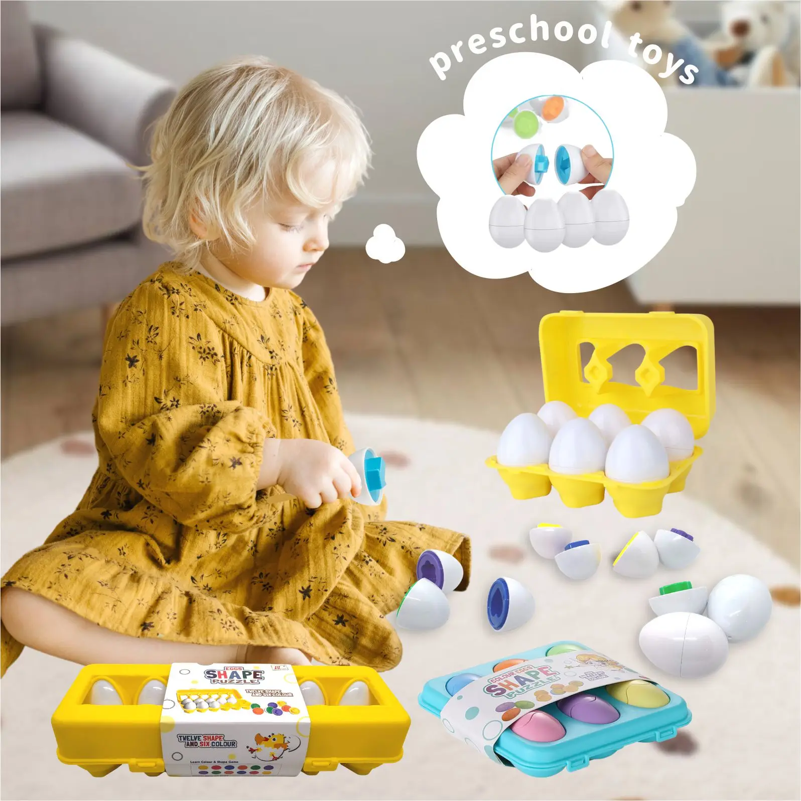 6/12 Pcs Montessori Eggs Color Shape Cognitive Puzzle Toys Parent Child Interaction Geometry Early Childhood Education Toys Eggs