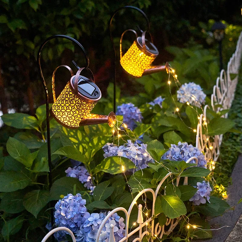 Solar Water Kettle Light Outdoor Garden Watering Can Water Lawn Light Hollow Iron Retro Garden Landscape Insert Lights