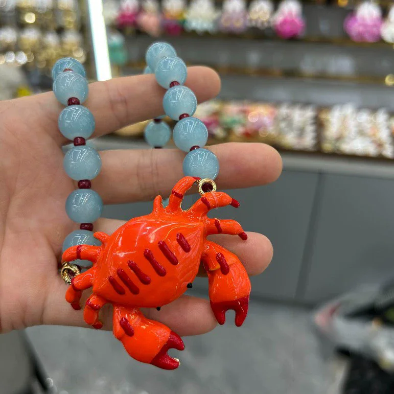 HangZhi Summer Ocean Beach Vacation Colorful Beaded Crab Necklace Bohemian Exaggerated Chunky Jewelry for Women - view 2