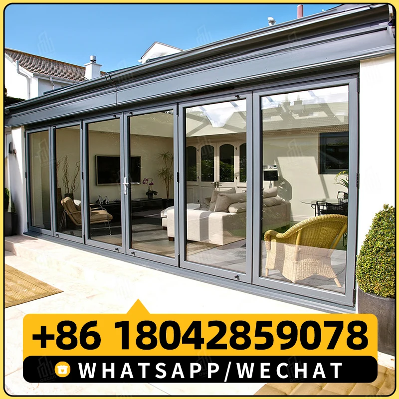 Customized Waterproof Glass Aluminum Folding Bifold Door Bifold Accordion Foldable Villa Exterior Patio Doors