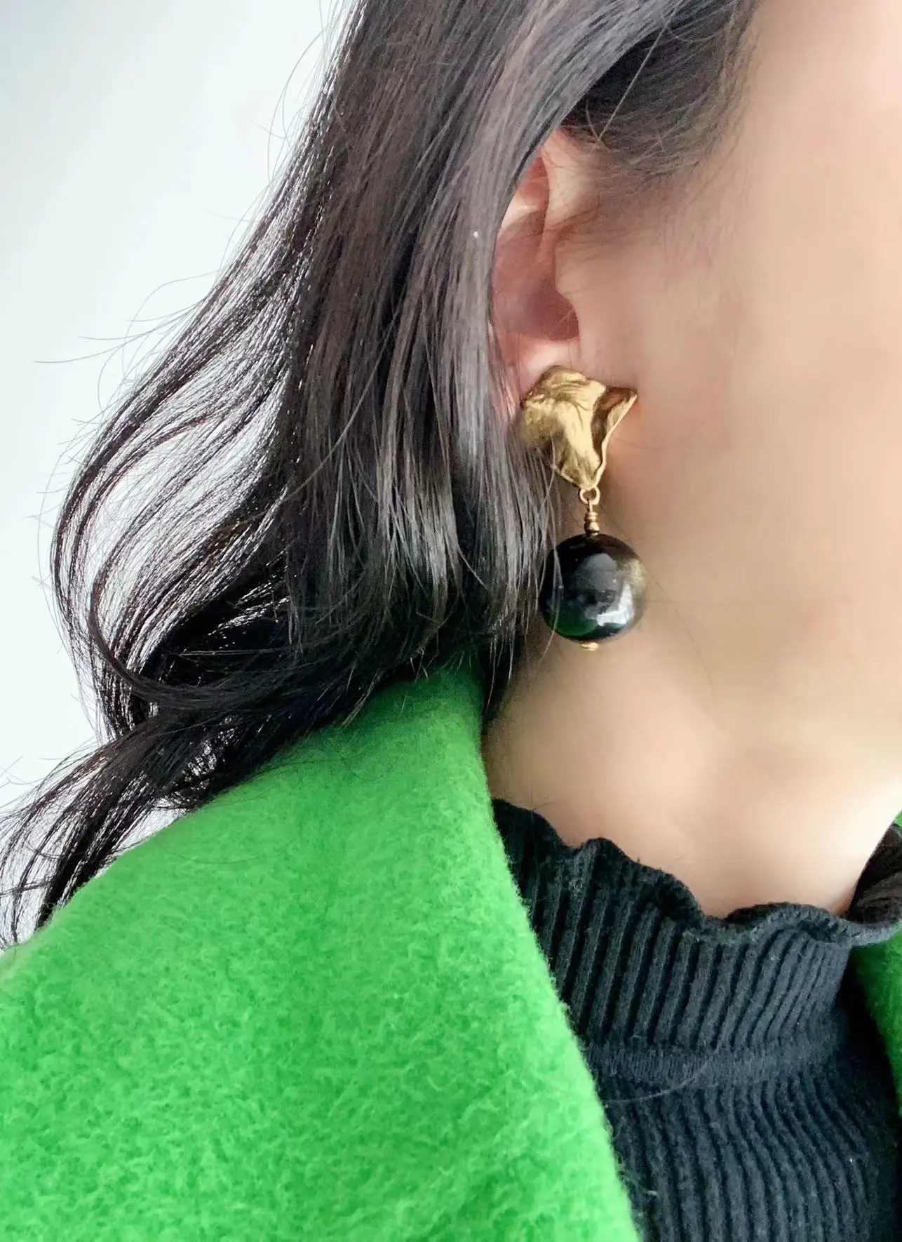 Europe America Vintage Natural Crystal Stone Gold Pendant Earring Ear Clip Women High End Classic Romantic Jewelry