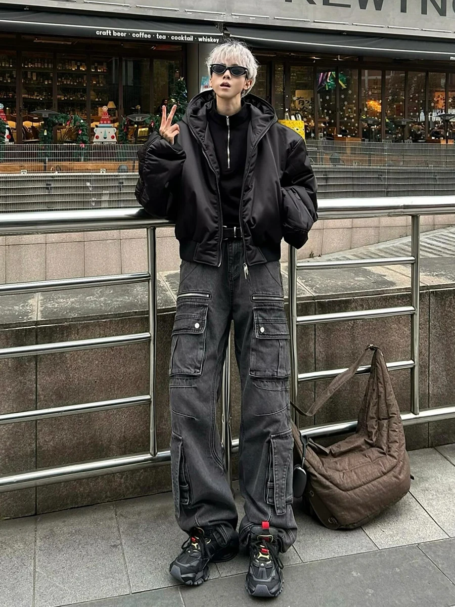 

Мужские джинсы Cleanfit Heavy Duty: прямые, с эффектом потертости, для работы, осенне-зимние, с множеством карманов, в уличном стиле, расклешенные, свободного кроя