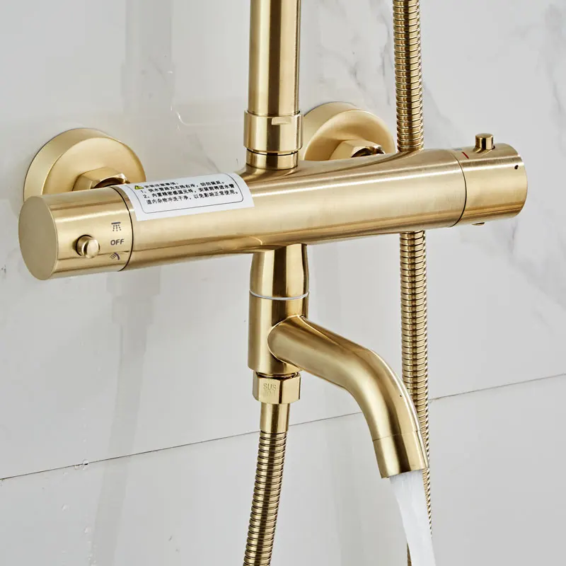 Nordic stainless steel brushed gold constant temperature shower shower set, home mixed supercharged nozzle, light luxury golden