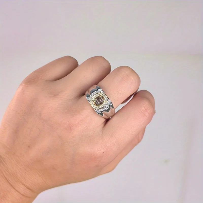 6*8mm minimalist men's ring setting, s925 sterling silver dual-color ring base, closed bottom hollow design,