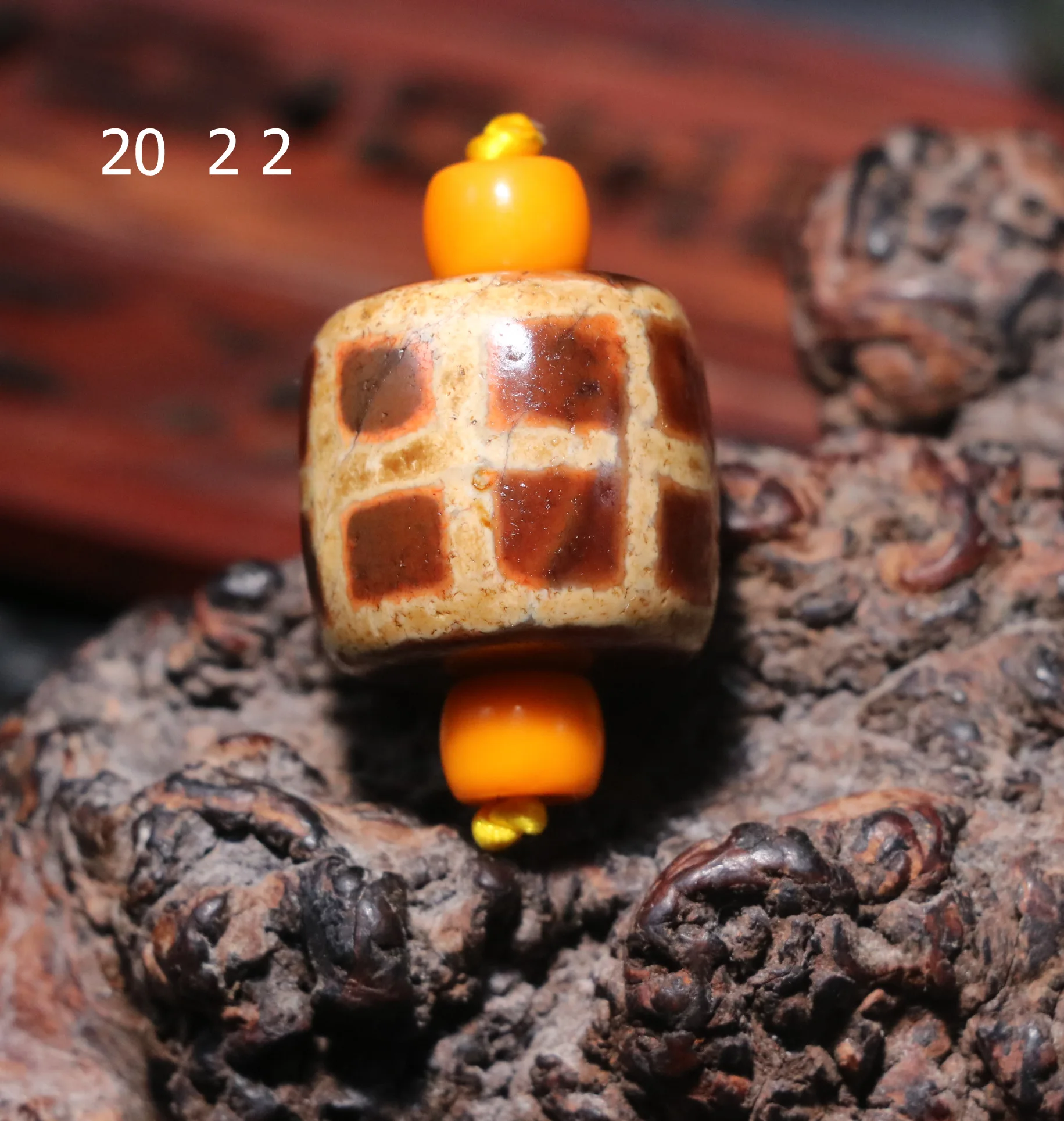 4A  Energy Tibetan Old Agate Red Color Cross Line Bucket Shape dZi Bead Pendant $$$ For Jewelry Amulet Timestown