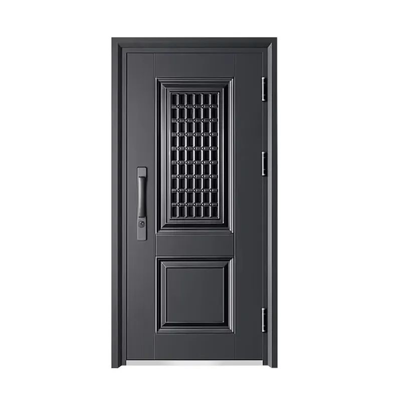 Modern Steel Burglar Proof Door with Ventilated Windows and Insect Proof Mesh Breathable Entrance Security Door