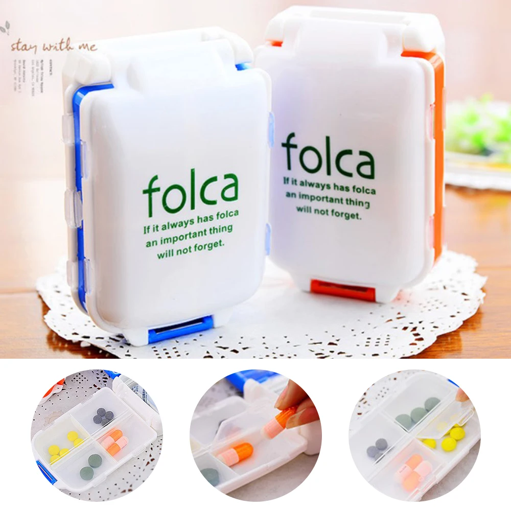 Three Stage Folding Pill Box Medicine Drug Pills Storage Boxs 8 Grids Portable Travel Capsule Tablet Container Empty Pill Cases