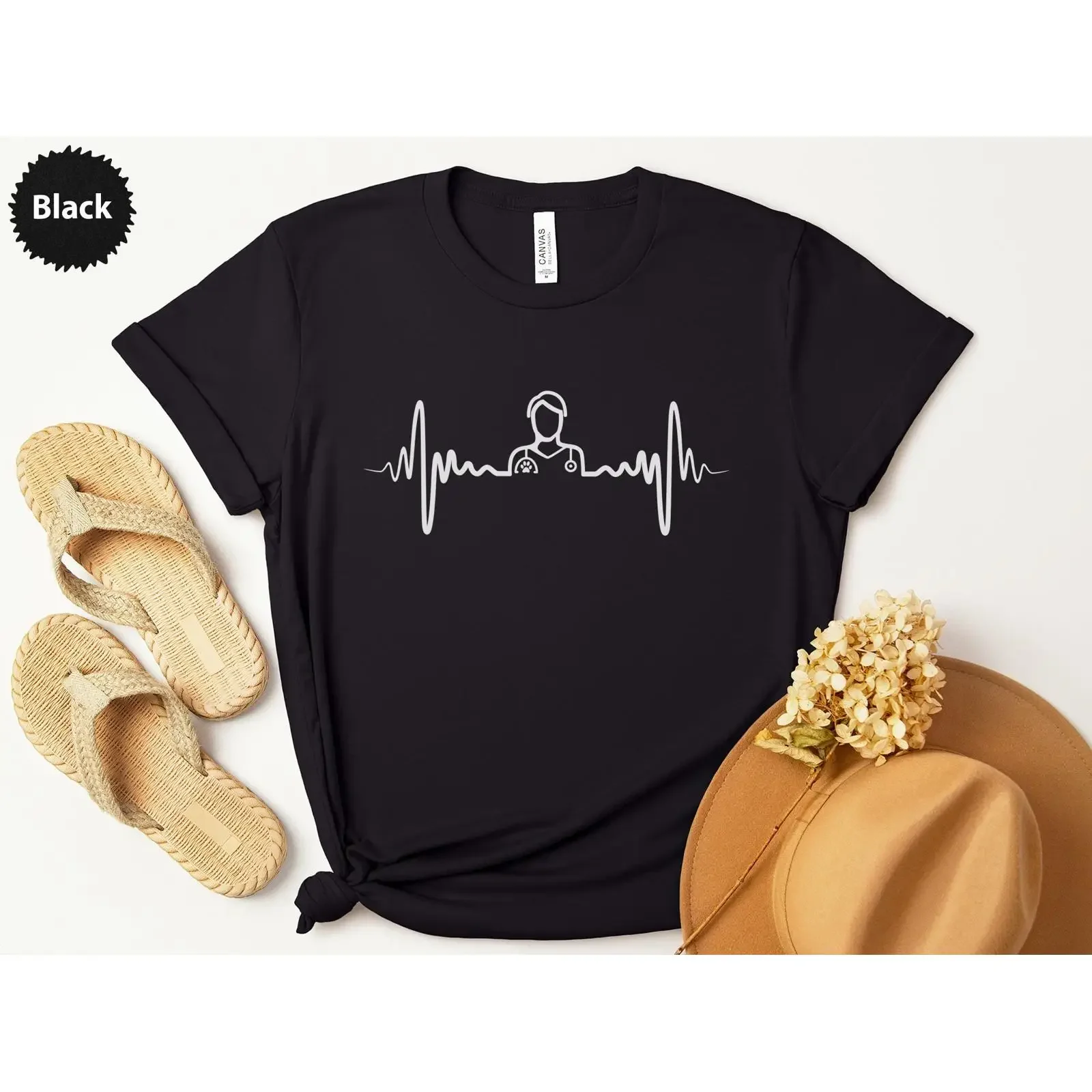Veterinarian Heartbeat T Shirt Animal Lover Vet Tech Veterinary Doctor Pet Casual   vintage Washed Soft Breathable Slightly