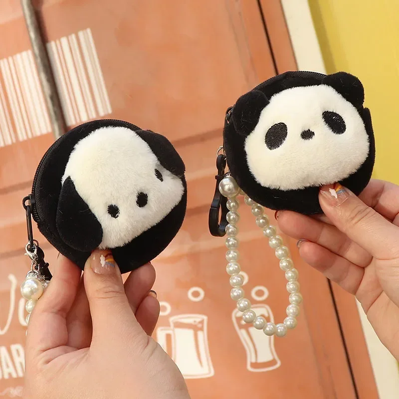 Mini Plush Wallet Cute Lipstick Bag Organizer Stylish Key Chain Card Holder Panda Coin Purse for Travel Dating Shopping Girls