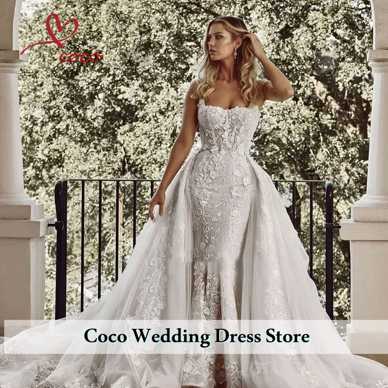 Customized 2026 Luxury Mermaid Tulle Lace Applique Wedding Dress Detachable Skirt Bridal Gown Customized Vestido de novia