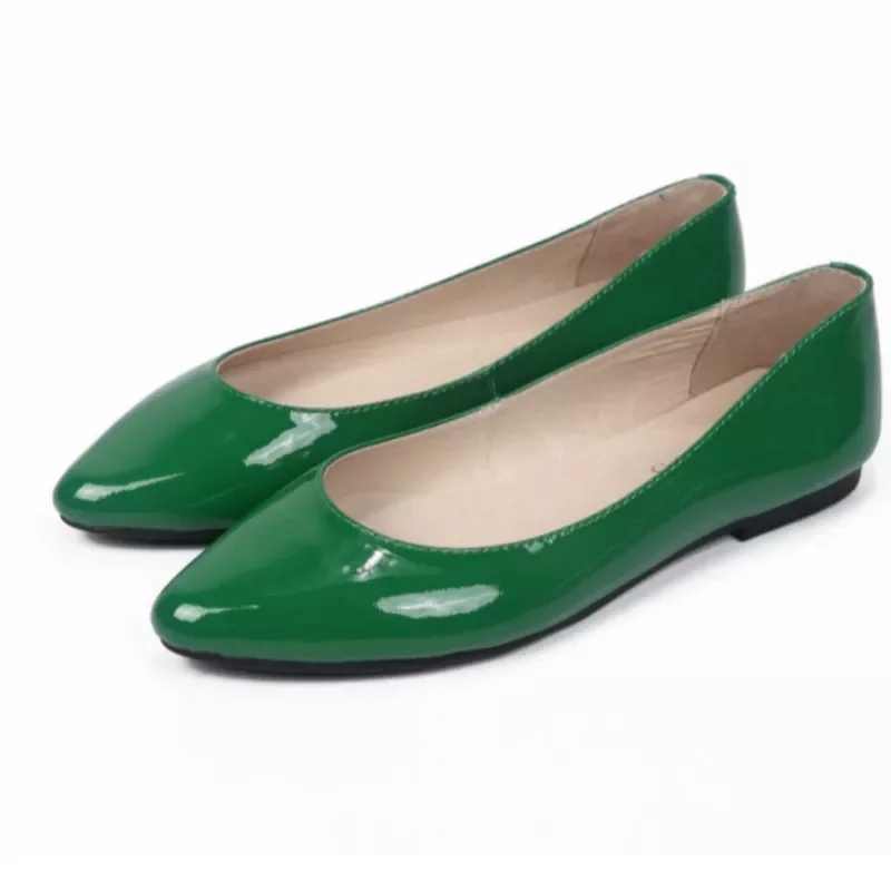 Women Candy Colors Sewing Flats Hand-Made Deep Green Slip-Ons Wide Fitting Mujer De 48 47 33 Pointy Toe Shiny Tacon Daily Shoes