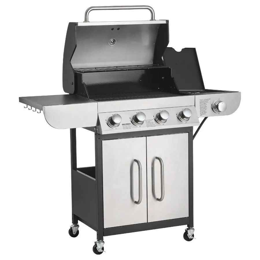 

Gas Grill 4 Burner Propane Gas Grill with Side Burner 425 SQ.In Grilling Area Carbon Steel Enamel Grates Outdoor 52 000 BTU Pat