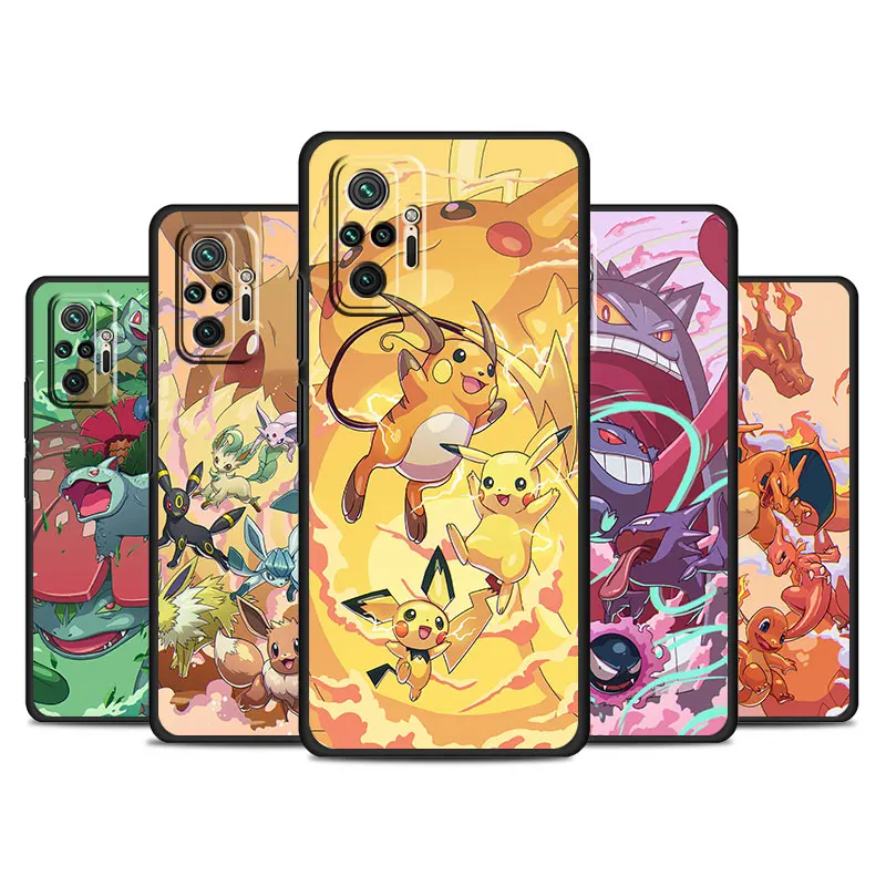 Case For Xiaomi Redmi Note 11 10 9 Pro 10S 11S 12 9A 9C 9T K40 8 8T 7 10C K50 Black Soft Phone Cover Pokémons Squirtles EEVEE