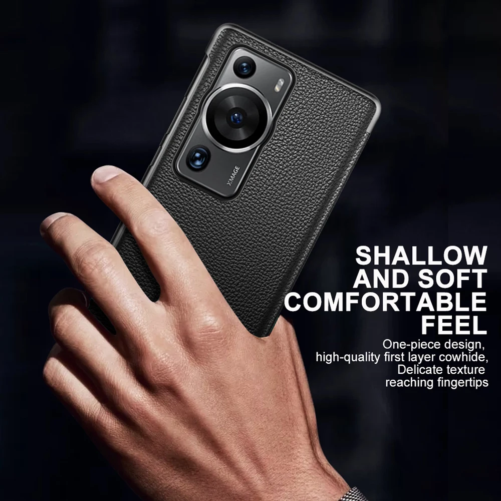 Genuine Leather Flip Cover For Huawei P60 Pro Case Luxury Original Smart Touch View Wake Sleep Up Protection