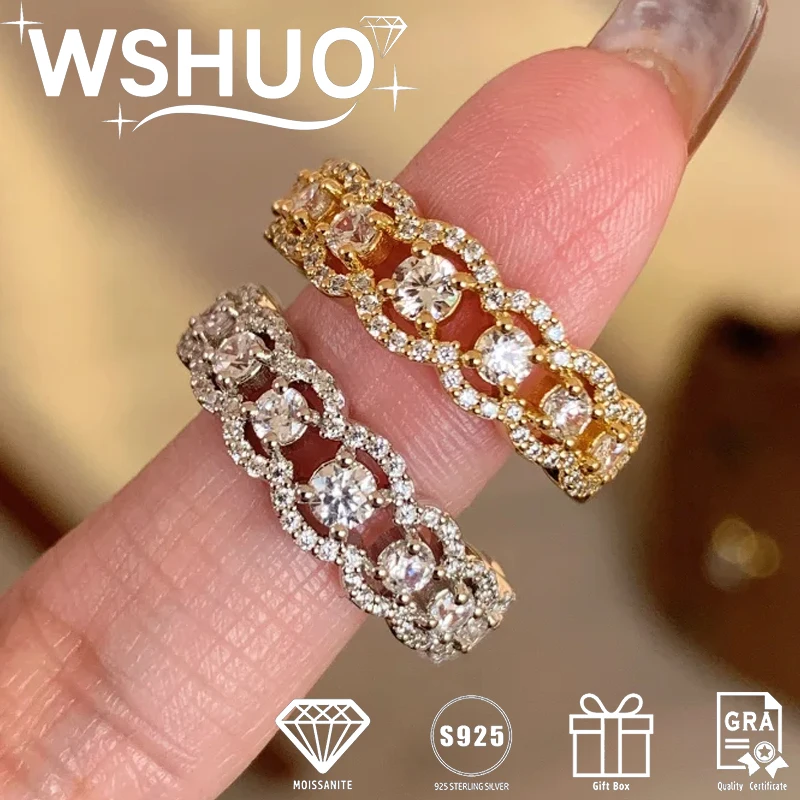 

WSHUO Full Moissanite Rings for Women 925 Sterling Silver Hollow-out lace Diamond Engagement Rings Fine Jewelry with Certificate