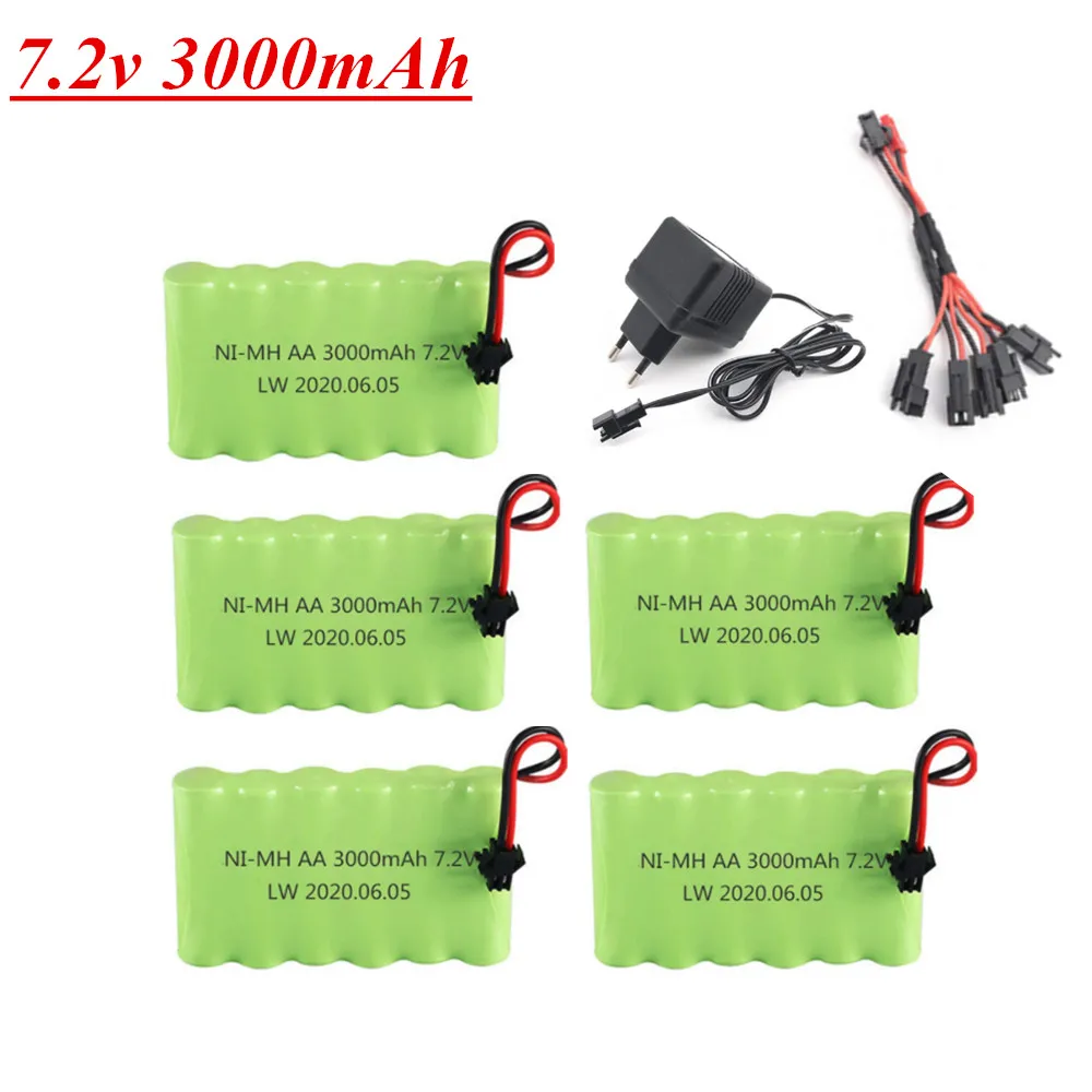 

7.2v 3000mAh Ni-NH Battery Charger Set For Rc Toy Cars Boats Guns Truck Ni-MH AA 2800mAh 7.2v Rechargeable Battery Pack