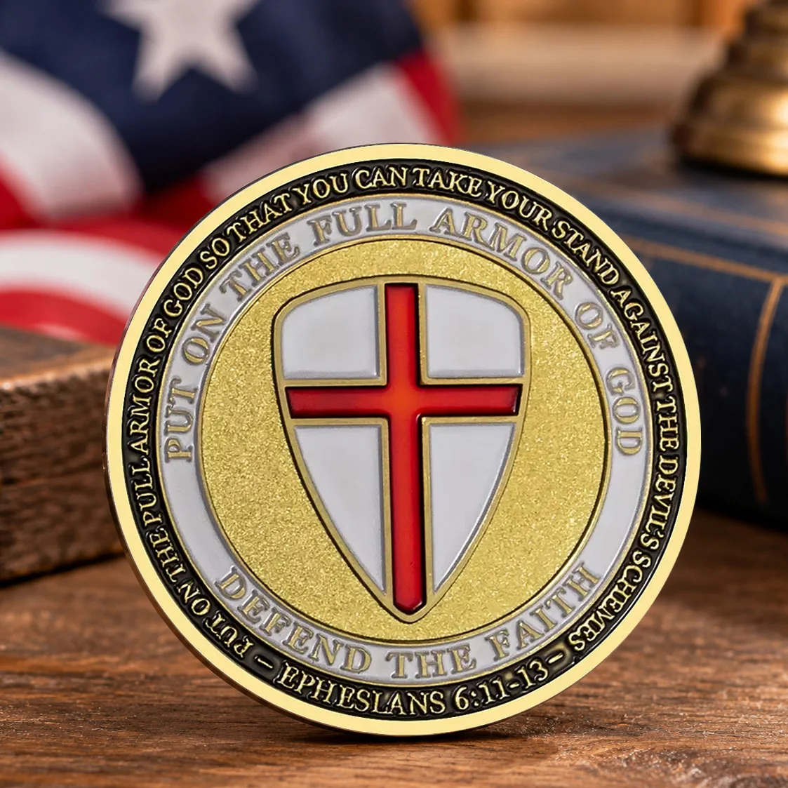 Put on The Full Armor of God Souvenir Coin Golden Plated Ephesians Knight Commemorative Coin Home Decoration
