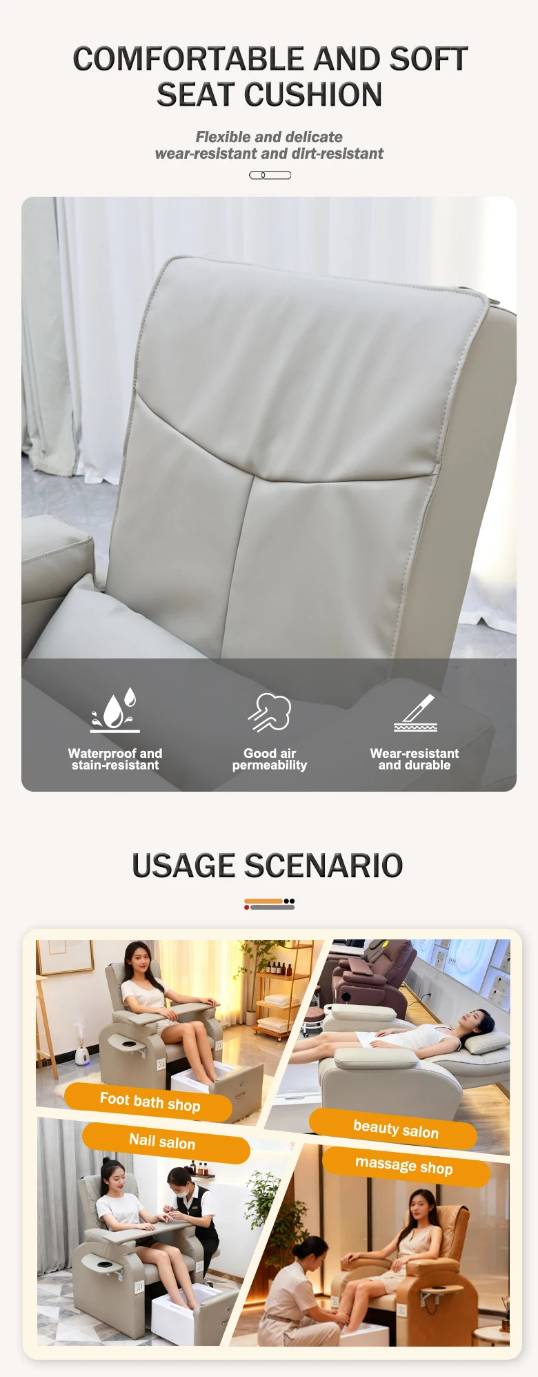 Tragbares Fußmassage-Sofa, ausgestattet mit hochdichtem Rückprall-Schaumstoffkissen, Rückenmassagefunktion, kein Wasseranschluss erforderlich. – Detail 8
