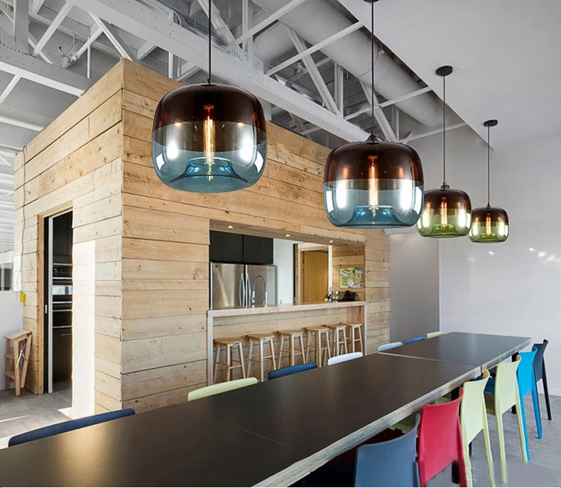 Lampada a sospensione retrò Nordic Verde Blu Apparecchi di illuminazione in vetro Home Loft Cucina Isola Lampade a sospensione vintage a lunghezza regolabile