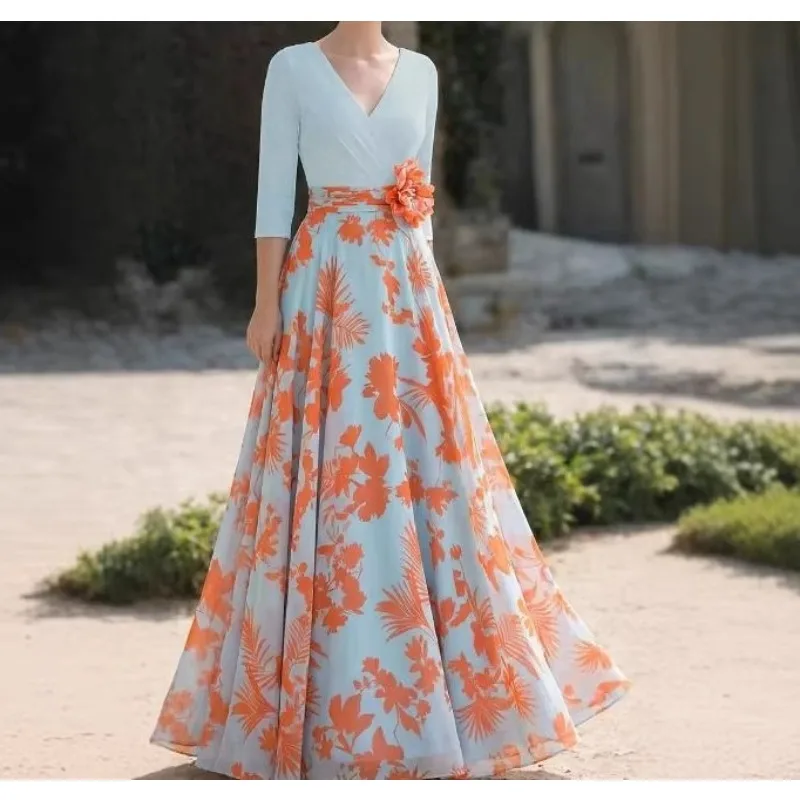 

Elegant Women Set 2026 Autumn Print Ruched Long Sleeve Tops + Pleated Long Skirts Romantic Vacation Party Birthday Dresses Suits