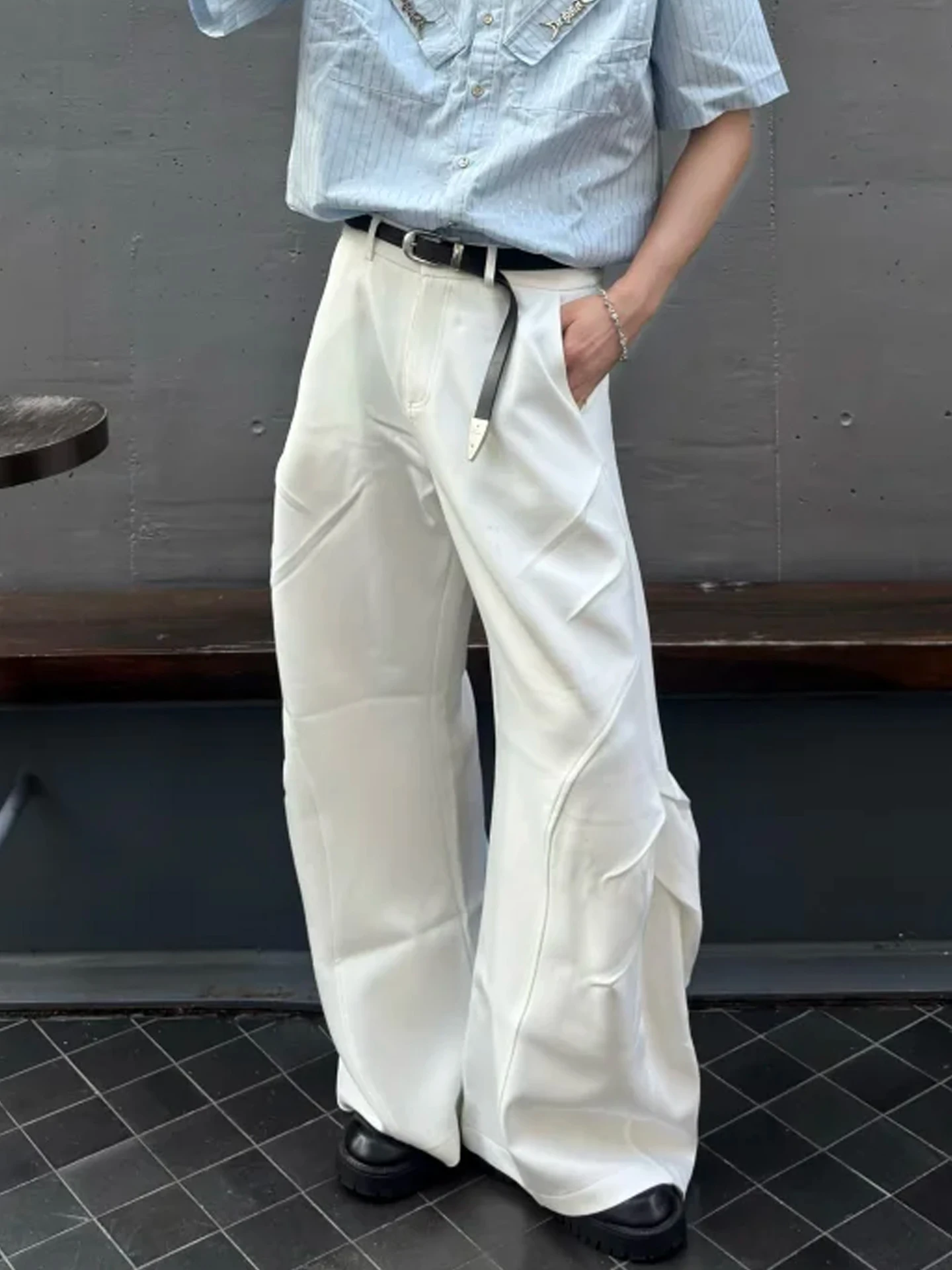 

Мужские свободные повседневные брюки Cleanfit, белые, с плиссировкой и драпировкой, молодежный тренд, осенняя одежда