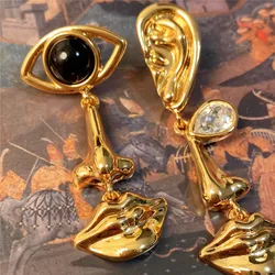 Personality Eyes Stud Earring Devil's Eye Nose Mouth for Women Men Y2K Punk Vintage Jewelry Gold Color Metal