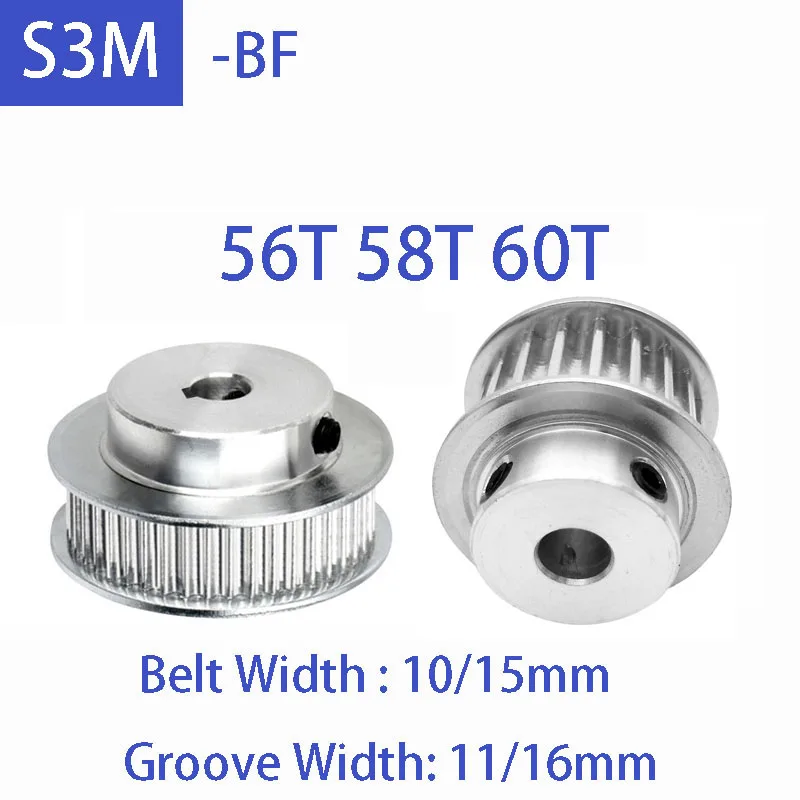 

1pcs S3M BF Timing Pulley Aluminum Alloy 56T 58T 60T Teeth Synchronous Wheel Belt Width 10/15mm Bore 5mm - 25mm Pitch 3mm
