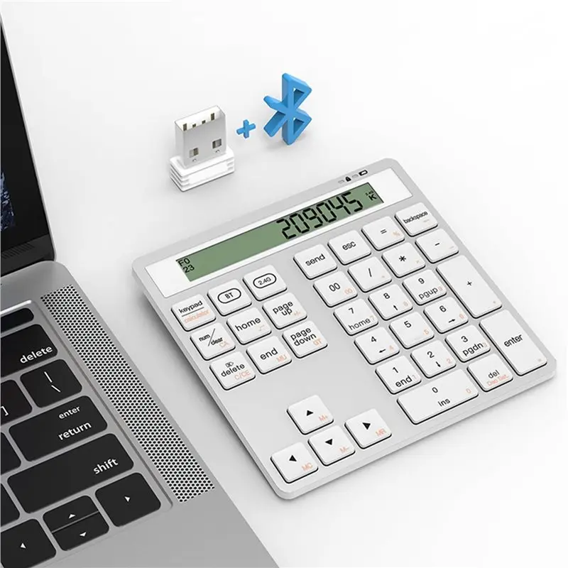 AC57-Ergonomic Bluetooth Dual Mode Wireless Numeric Keyboard With Display Calculator 2In1 Wireless Number Keypad