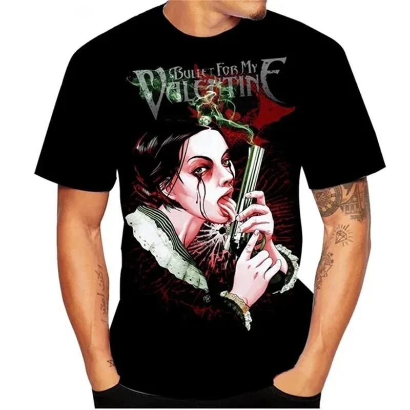 Rockband Bullet for My Valentine 3D-Druck T-Shirts für Männer und Frauen, Modische Oversize-Kurzarm-T-Shirts, Herren-Oberteile, Männerkleidung – Detail 5